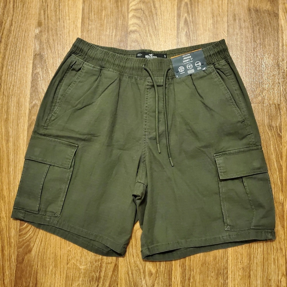 Hollister Jogger Shorts Men Small Green Cargo 7" Epic Flex Ripstop Stretch New
